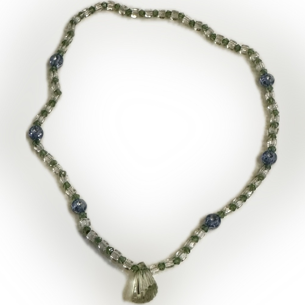 VTG GREEN BLUE CLEAR ART DECO GATSBY STYLE STRETCHY NECKLACE 16” ADULT CHILDRENS